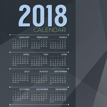 2018 Blue Grey Color tone Printable Calendar Starts Sunday Vector Illustration