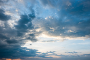 Naklejka na ściany i meble Dark cloud and blue sky storm background with cloudy before rain storms.