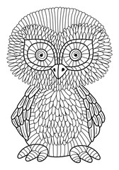 Linear illustration of an owl. Stylized calming natural vector illustration.