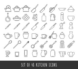 Kitchen icon set isolated vector illustration in line style. Outline kitchen sign collection.