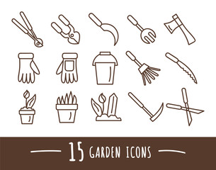 Garden icons set. Isolated vector illustration.