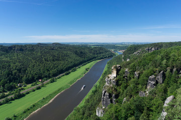 Fototapeta na wymiar View from above on the river Elbe, Elbe Sandstone Mountains, Germany, Europe