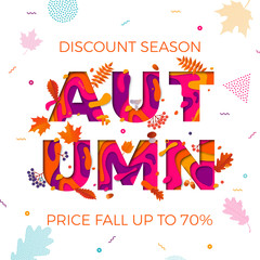 Autumn sale shopping discount vector poster fall maple leaf web banner