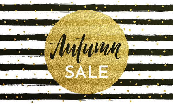 Autumn Sale Shopping Discount Vector Poster Fall Gold Pattern Web Banner