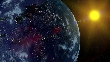 View of the planet Earth from space during a sunrise 3D rendering elements of this image furnished by NASA