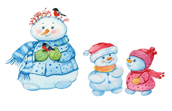 snowman, watercolor, Christmas,
