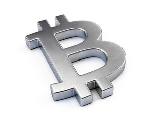 Metall bitcoin sign isolated on white. Mining cryptocurrency concept. 3d rendering