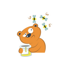 Cute bear with honey and bees