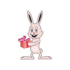 Cute pink bunny holding a gift