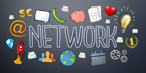 Manuscript network text with icon