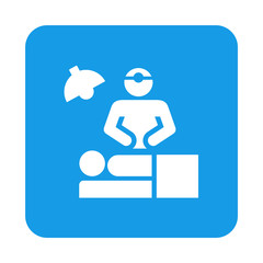 Icono plano cirujano en cuadrado azul
