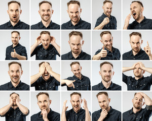 Set of young man's portraits with different emotions