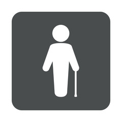 Icono plano hombre con baston en cuadrado gris
