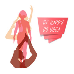 Vector banner with women in the yoga poses. Set of female silhouettes. Relax and meditate. 