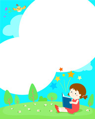 Naklejka premium Blank template girl reading a book vector.