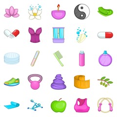 Beauty icons set, cartoon style