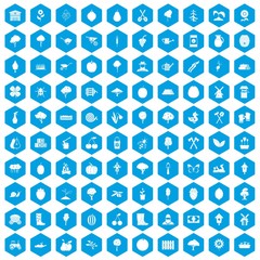 Fototapeta na wymiar 100 agriculture icons set blue