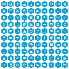 100 alarm clock icons set blue