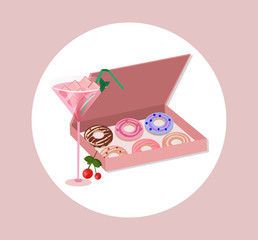 Donuts in a gift box Vector dessert flavored illustration