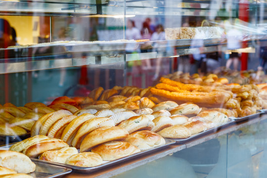 Chinese buns and pastries on display in London Chinatown