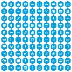 100 architecture icons set blue