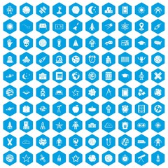 Fototapeta na wymiar 100 astronomy icons set blue