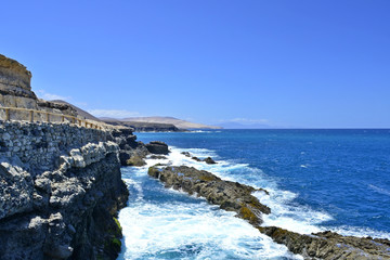 Fototapeta na wymiar Rocky coastline at Ajuy, Fuerteventura, Canary Islands, Spain