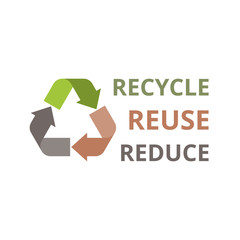 recycle, reuse, reduce headline with sign of recycle icon, flat design vector