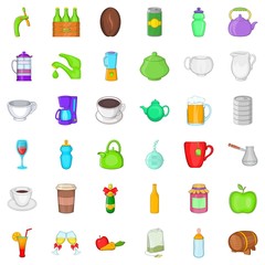 Beverage icons set, cartoon style