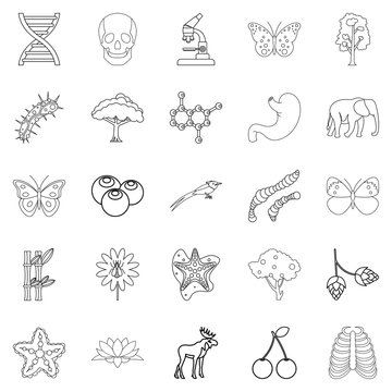Organic icons set, outline style