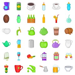 Different drinks icons set, cartoon style