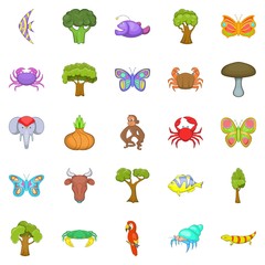 African animals icons set, cartoon style