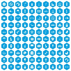 100 ball icons set blue