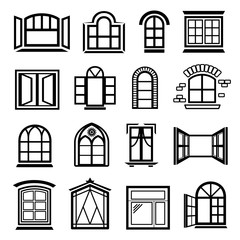 Window design icons set, simple style