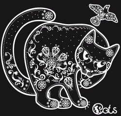 stylized  black and white patterned  cat