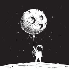 Cute astronaut keeps a moon © Galacticus