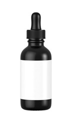 Black medicine glass bottle isolated on white background, 3D rendering