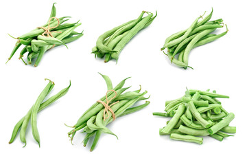 Set of different beans pods on a white background.