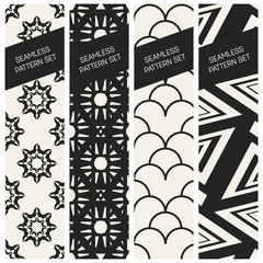 Abstract concept vector monochrome geometric pattern. Black and white minimal background. Creative illustration template. Seamless stylish texture. For wallpaper, surface, web design, textile, decor.