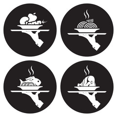 human hand with a tray icons