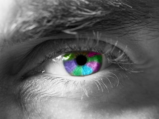 Colorful eye close up shot.