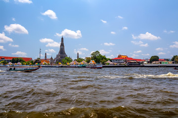 Wat Arun on Chao Phraya River in Bangkok Thailand