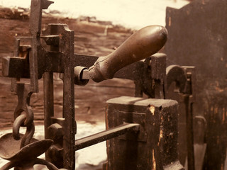 Scales old for measuring, details closeup. Toned style photo.