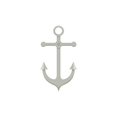 Metal sailing boat anchor, flat cartoon vector illustration isolated on white background. Flat cartoon front view illustration of metal ship, sailboat anchor