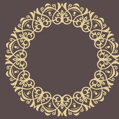 Oriental vector pattern with arabesques and floral elements. Traditional classic round golden ornament. Vintage pattern with arabesques