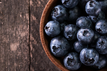 Blueberry antioxidant organic superfood in a bowl concept for healthy eating and nutrition