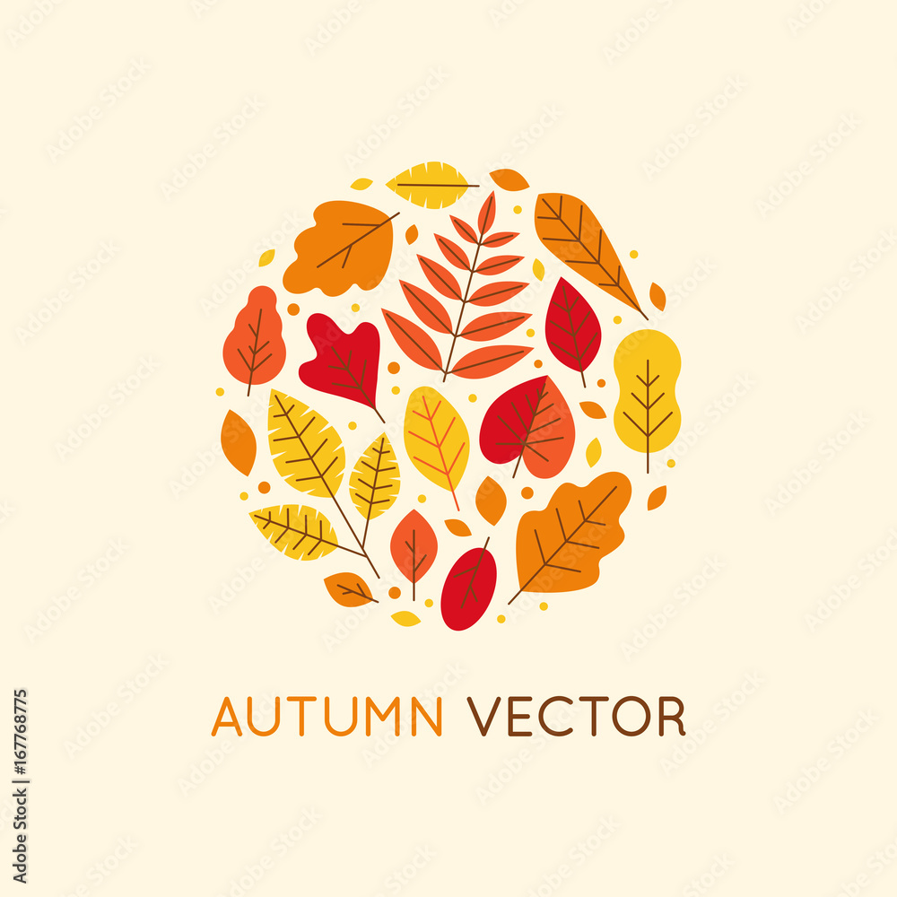 Aufkleber Vector logo design template and insignia in flat linear style - circle made with autumn leaves