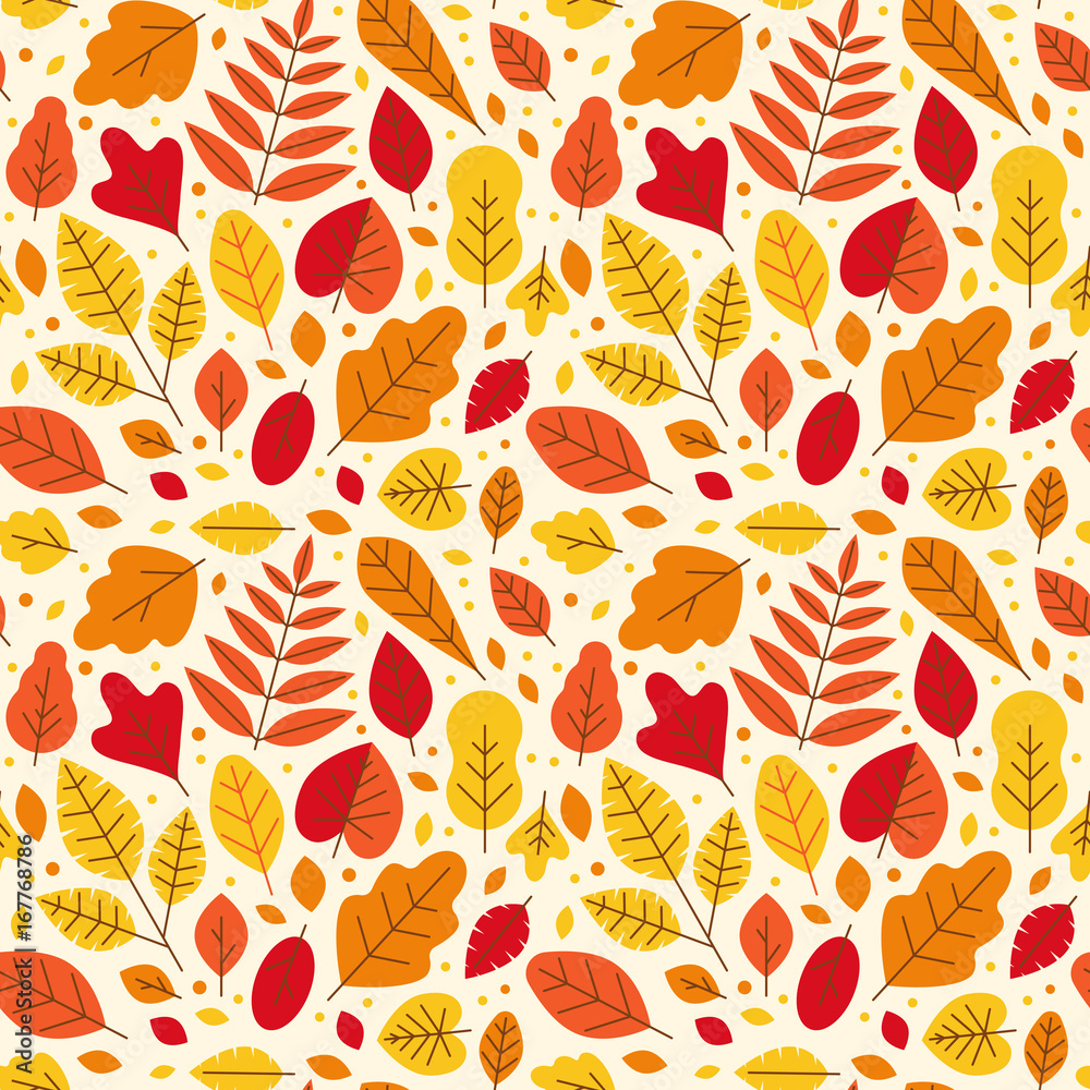 Aufkleber vector seamless pattern in simple clean modern flat linear style with bright autumn leaves