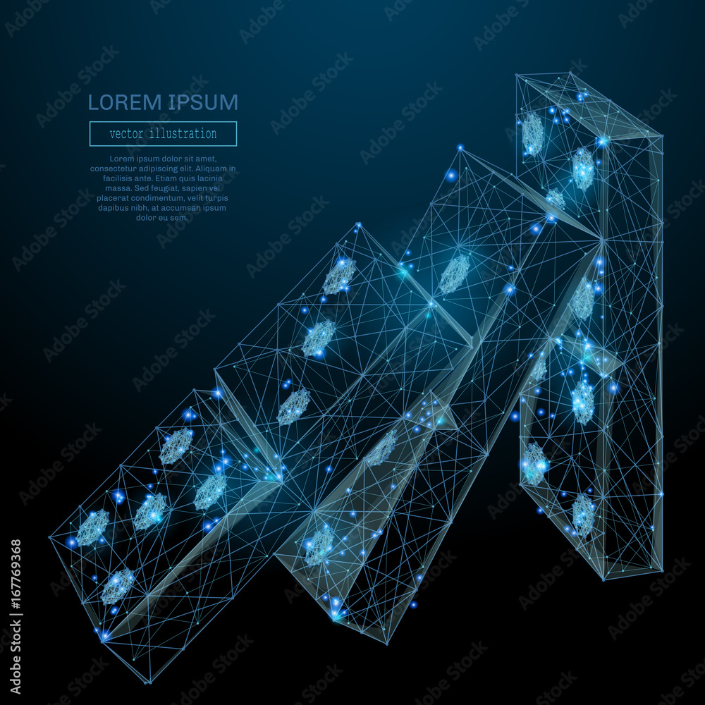 Fototapete Abstract image of a Domino effect in the form of a starry sky or space, consisting of points, lines, and shapes in the form of planets, stars and the universe. Vector business wireframe concept.