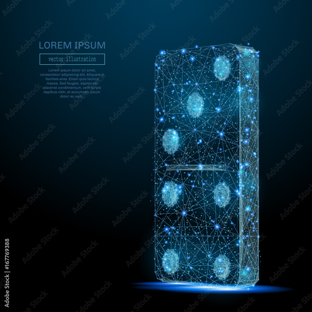 Aufkleber Abstract image of a Domino in the form of a starry sky or space, consisting of points, lines, and shapes in the form of planets, stars and the universe. Vector business wireframe concept.
